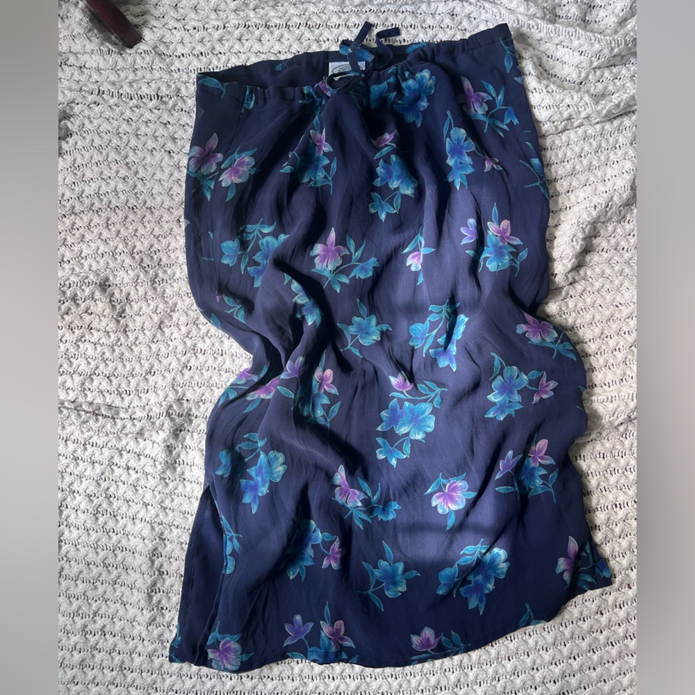 Laura Ashley Black and Purple Maxi A-Line Skirt with Tie Front